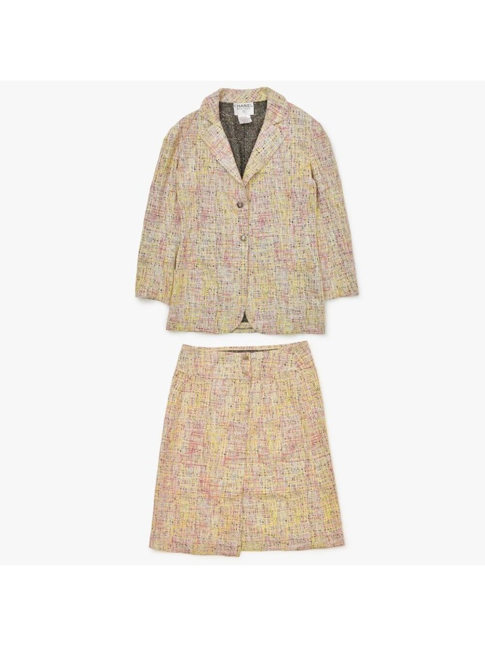 Chanel Tailored Suit Set Tweed CC Logo Jacket Skirt